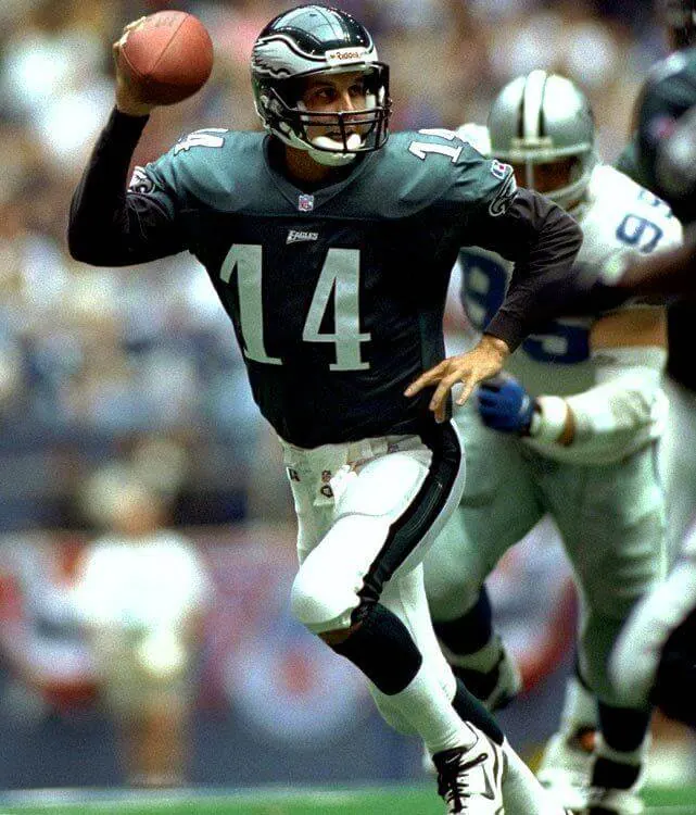 Ty Detmer playing quarterback in a number 14 Philadelphia Eagles uniform
